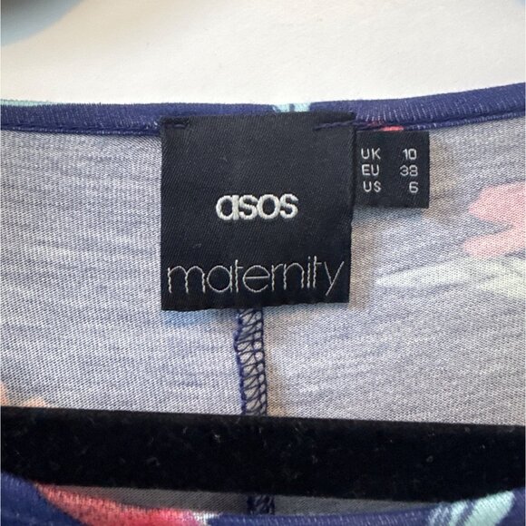 Asos Maternity Navy Blue Floral Short Sleeve Midi Dress Size 6/10/38 100% Viscos - Picture 3 of 5